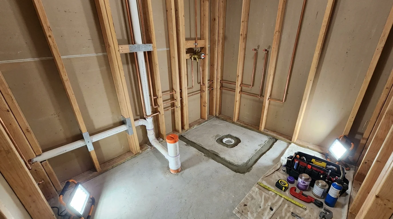 Bathroom rough-in plumbing during remodel by Johns Plumbing LLC in Saltville
