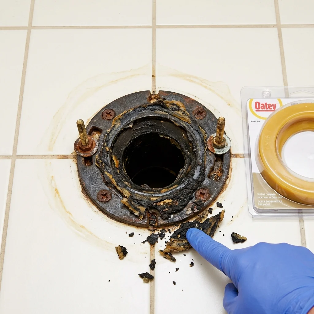 Failed wax ring showing water seepage at the base of a toilet in a Saltville, VA home